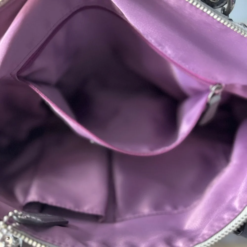 Coach Madison Dotted OP Art Sophia Satchel Signature C Metallic Silver Gray Tote